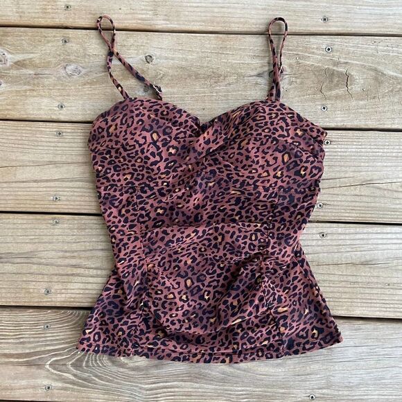 Assets by Spanx Brown Leopard Print Tankini Top - Picture 1 of 4